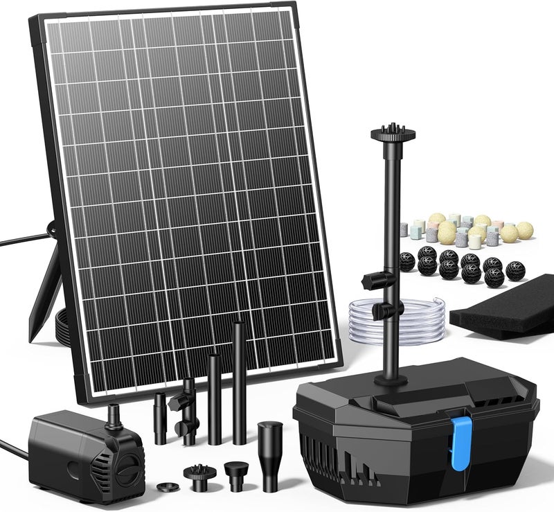 NFESOLAR طقم نافورة مياه شمسية، فلتر بركة مع لوحة شمسية 20 واط، مضخة مياه شمسية 120 جالون في الساعة، 4 رشاشات لبركة خارجية سعة 120-300 جالون، حوض سمك وميزات مياه حديقة N3212 - Image 1